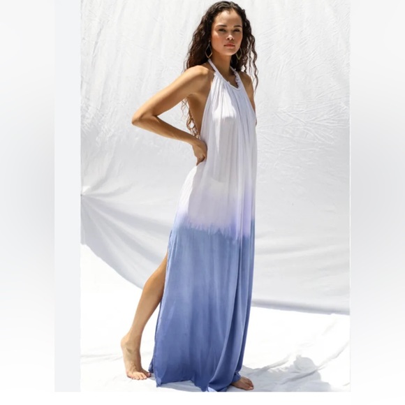 Jen’s Pirate BOOTY Ombre Krishna Maxi Dress Sz M/L White/Blue - Picture 4 of 10